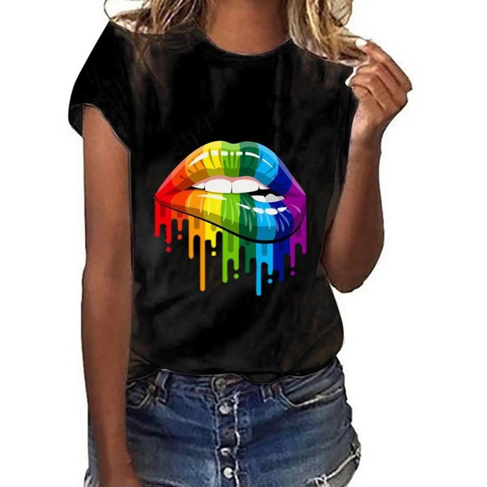 Lips Gesture Print T shirt Branded Wear For Less